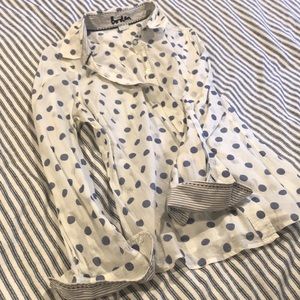 Purple and white polkadotted Boden button down